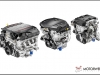 The all-new engine line up for Camaro features (left to right) the Small Block 6.2L V8 LT1, an all-new 3.6L V6 and an Ecotec 2.0L Turbocharged four cylinder.  All three engines feature a direct injection fuel system and continuously variable valve timing.